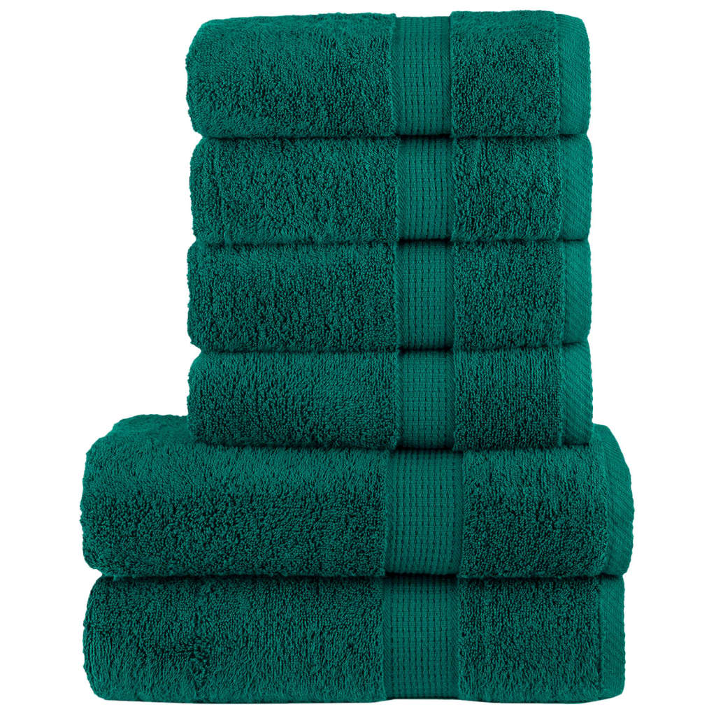 vidaXL 6 Piece Premium Towel Set SOLUND in Green - 600 GSM Cotton Towels for Ultimate Comfort and Absorption - BEYRUN