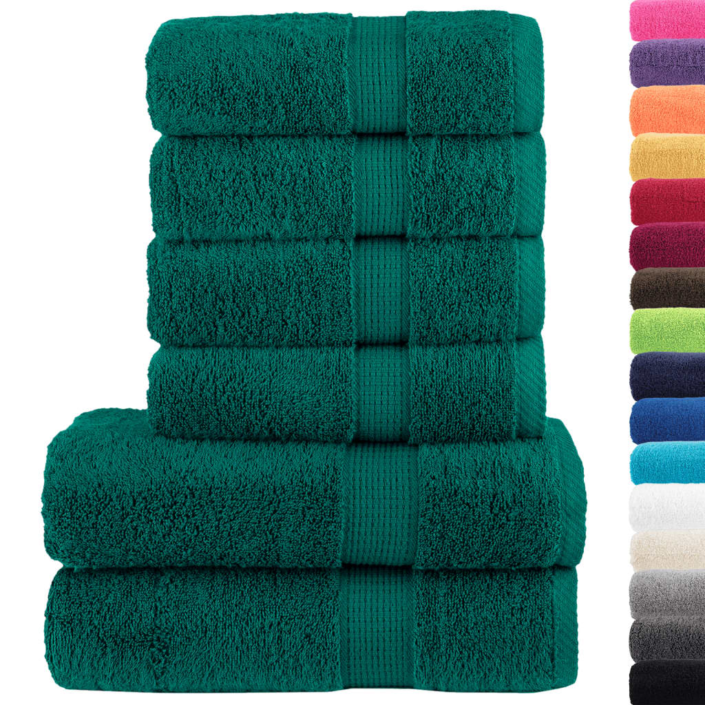 vidaXL 6 Piece Premium Towel Set SOLUND in Green - 600 GSM Cotton Towels for Ultimate Comfort and Absorption - BEYRUN