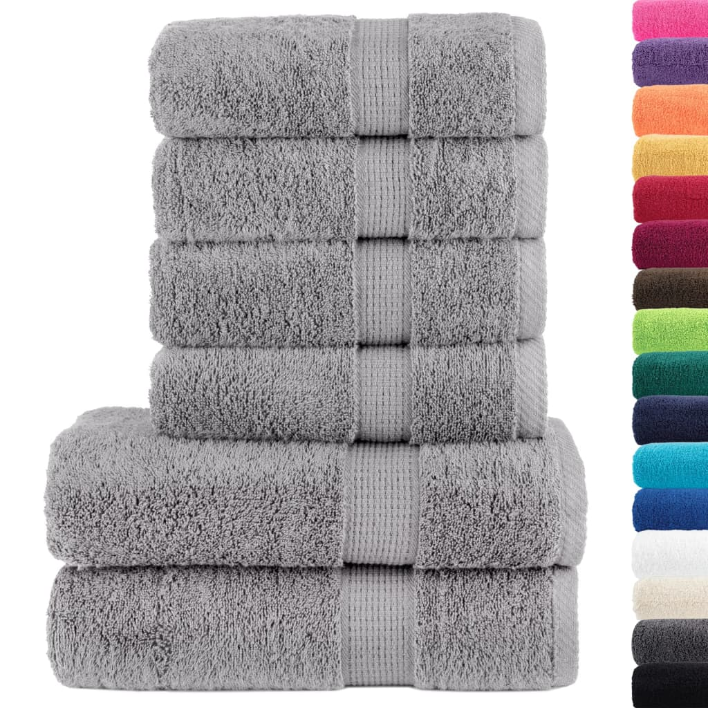 vidaXL 6 Piece Premium Towel Set SOLUND Grey 600 gsm - Ultra Soft, Absorbent & Durable - BEYRUN