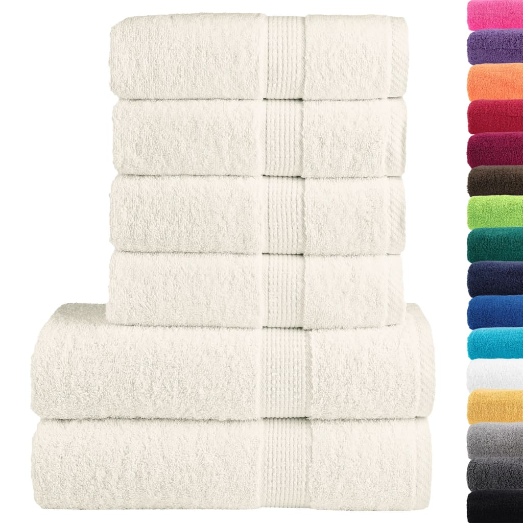 vidaXL 6 Piece Premium Towel Set SOLUND Cream 600 GSM - Ultra-Soft Ring-Spun Cotton, Highly Absorbent & Machine Washable - BEYRUN