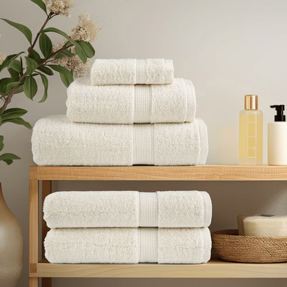 vidaXL 6 Piece Premium Towel Set SOLUND Cream 600 GSM - Ultra-Soft Ring-Spun Cotton, Highly Absorbent & Machine Washable - BEYRUN