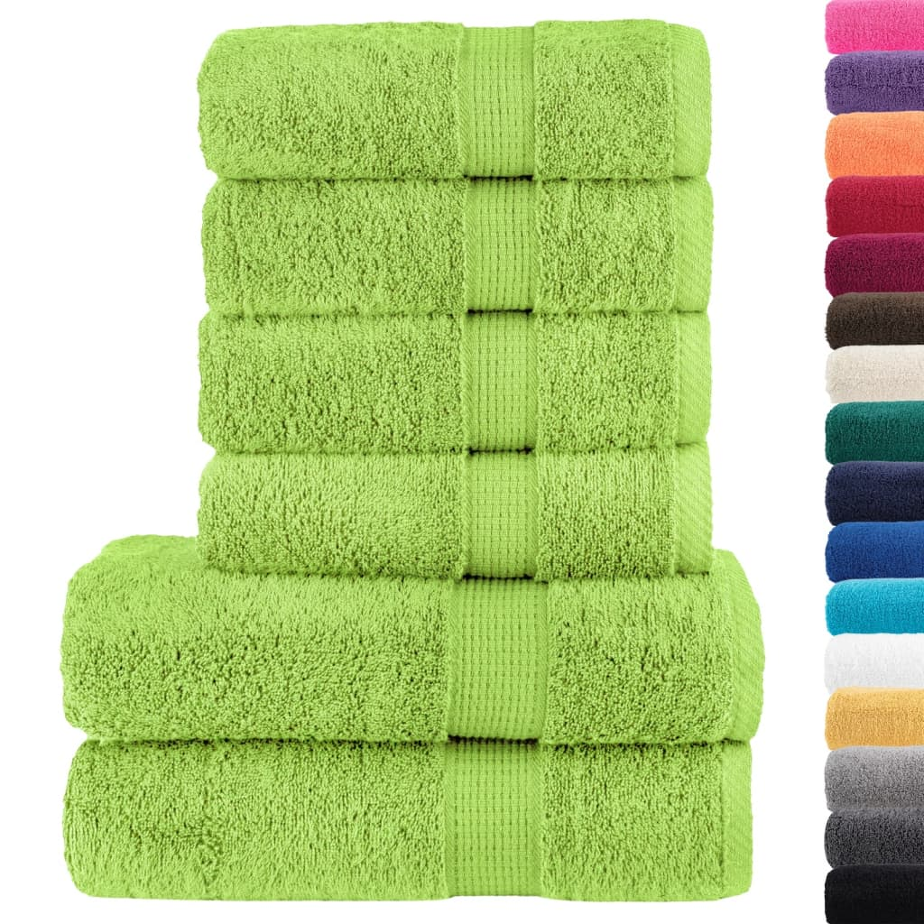 vidaXL 6 Piece Premium Towel Set SOLUND - Apple Green, 600 GSM, Super Soft & Absorbent Cotton Towels - BEYRUN