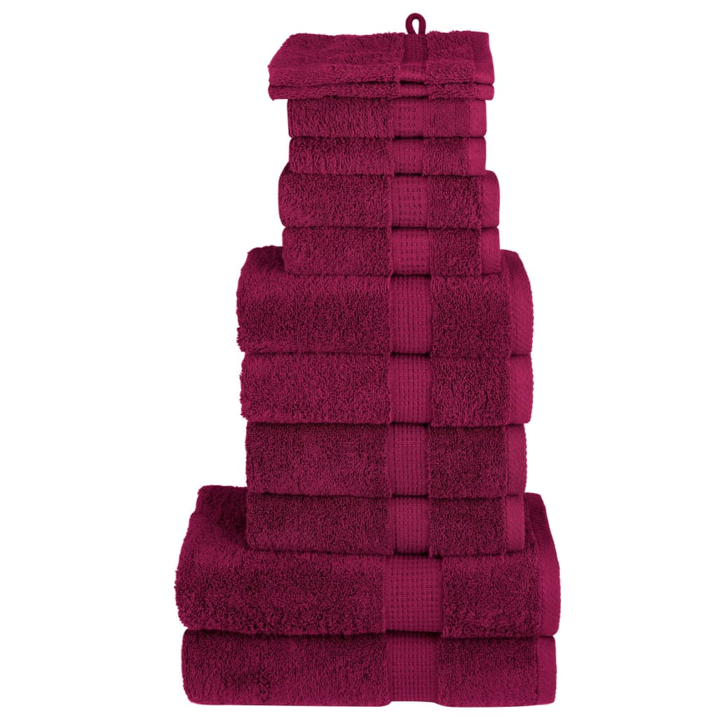 vidaXL 12 Piece Premium Towel Set SOLUND Bordeaux 600 GSM - Luxurious & Absorbent Cotton Towels - BEYRUN