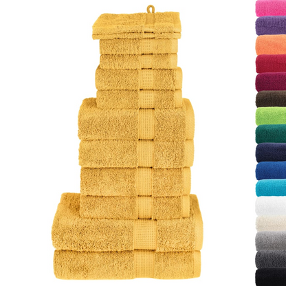 vidaXL 12 Piece Premium Towel Set SOLUND Gold 600 gsm - Soft, Durable, Machine Washable, & Highly Absorbent Towels for Home & Spa Use - BEYRUN