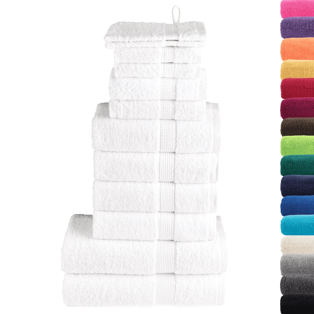 vidaXL 12 Piece Premium White Towel Set SOLUND - Luxurious 600 GSM Cotton Towels - BEYRUN