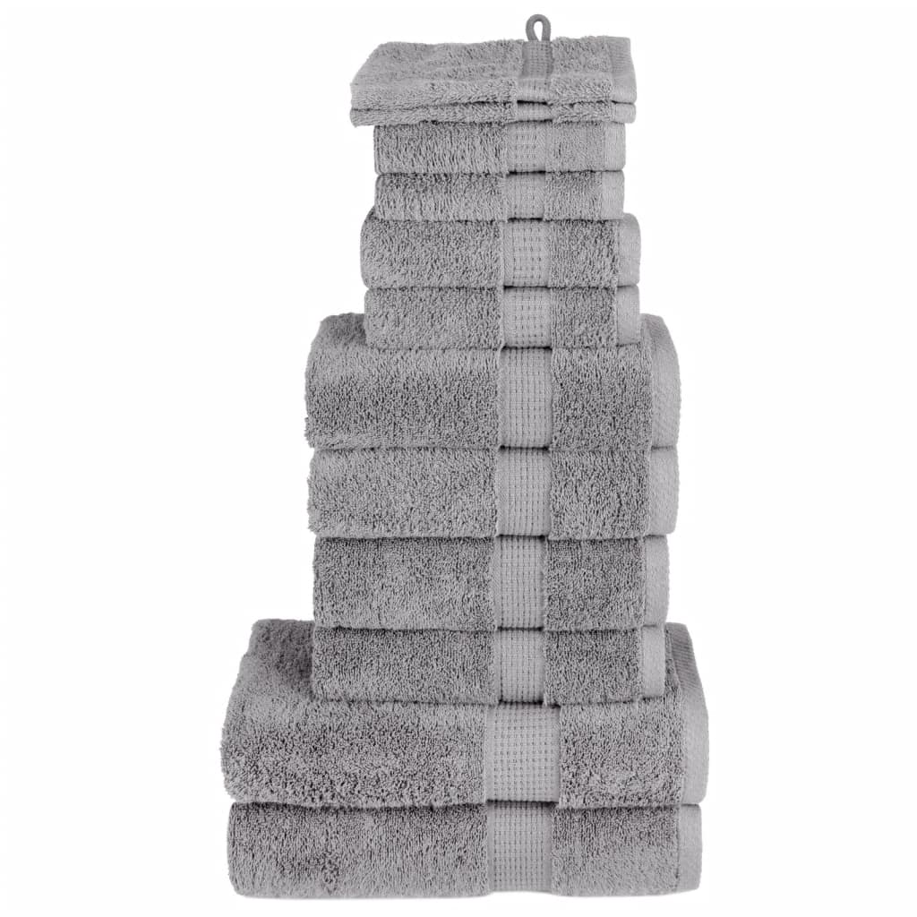 vidaXL 12 Piece Premium Towel Set SOLUND Grey 600 gsm - Ultra Soft & Absorbent Cotton Towels - BEYRUN