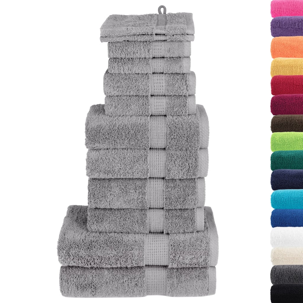 vidaXL 12 Piece Premium Towel Set SOLUND Grey 600 gsm - Ultra Soft & Absorbent Cotton Towels - BEYRUN