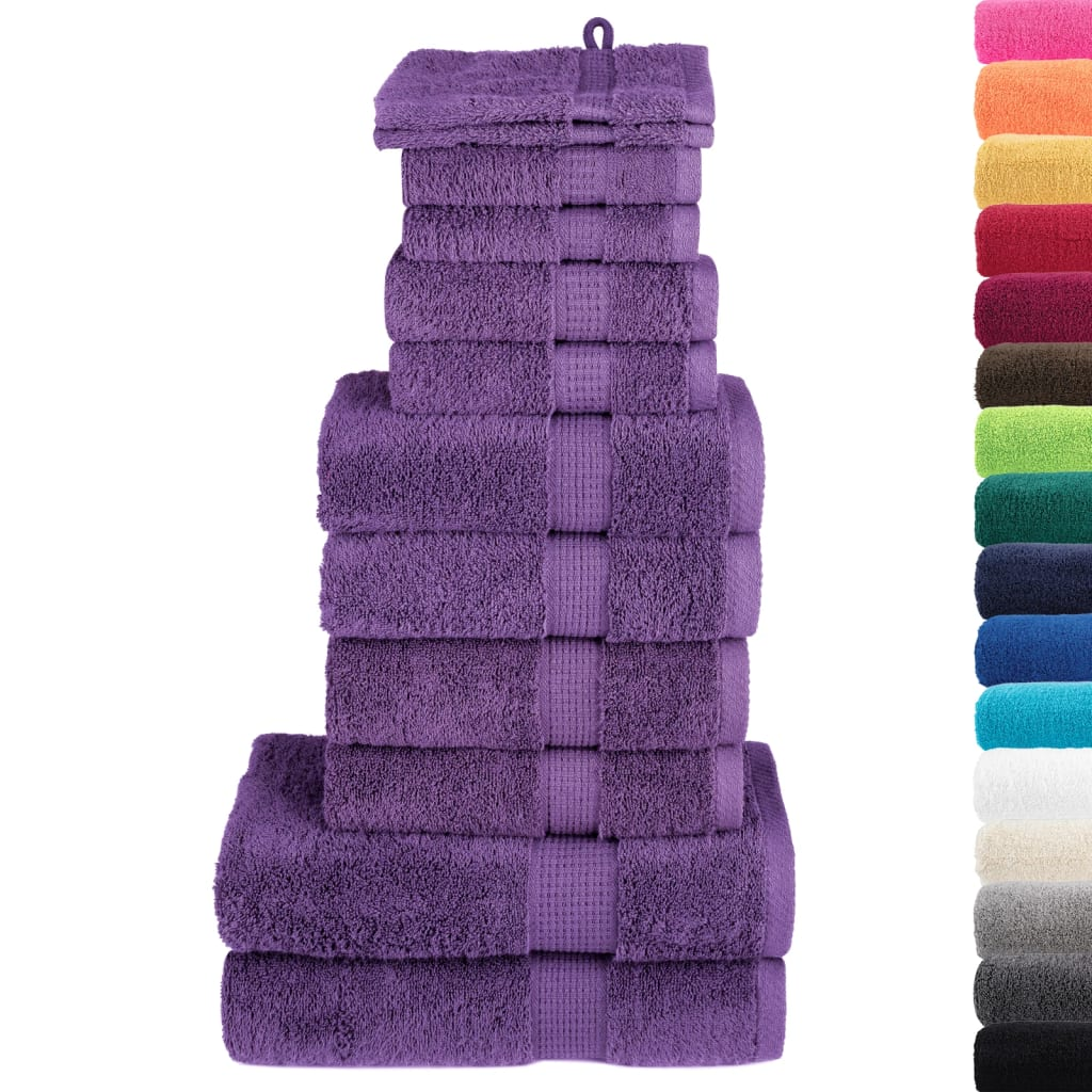 vidaXL 12 Piece Premium Towel Set - SOLUND Purple, 600 GSM, 100% Cotton, Super Soft & Absorbent - BEYRUN