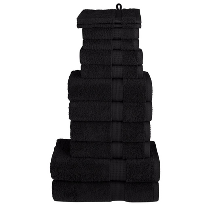 vidaXL 12 Piece Premium Black Towel Set SOLUND 600 gsm - Luxury Cotton Towels for Home & Commercial Use - BEYRUN