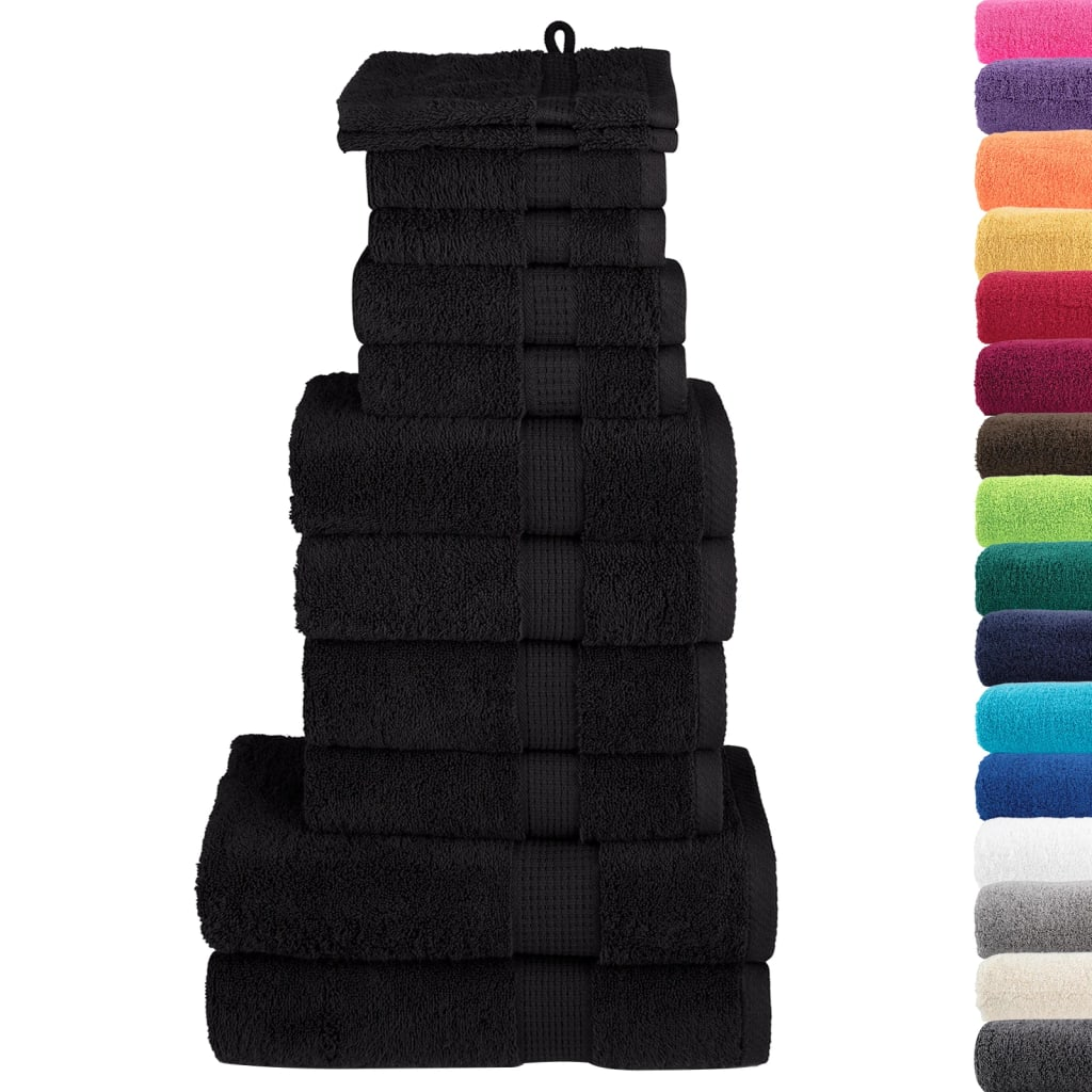 vidaXL 12 Piece Premium Black Towel Set SOLUND 600 gsm - Luxury Cotton Towels for Home & Commercial Use - BEYRUN