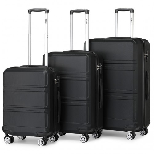 Kono ABS Sculpted Horizontal Design 3 Piece Suitcase Set - Black | Lightweight & Durable Luggage - BEYRUN