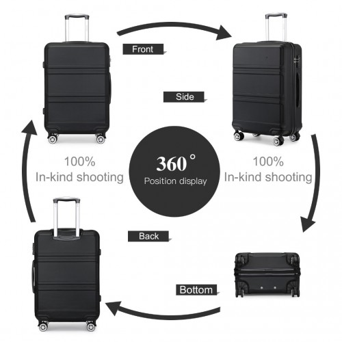 Kono ABS Sculpted Horizontal Design 3 Piece Suitcase Set - Black | Lightweight & Durable Luggage - BEYRUN