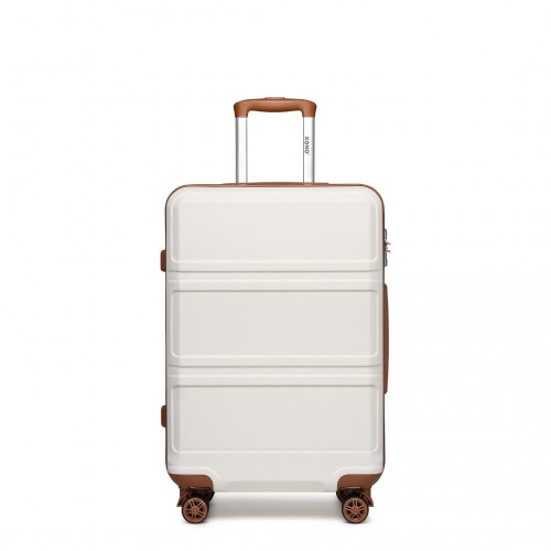 Kono ABS 24 Inch Sculpted Horizontal Design Suitcase - Cream | Durable & Stylish Luggage - BEYRUN