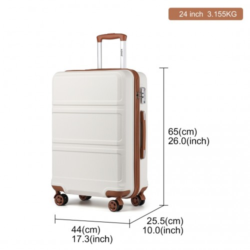 Kono ABS 24 Inch Sculpted Horizontal Design Suitcase - Cream | Durable & Stylish Luggage - BEYRUN