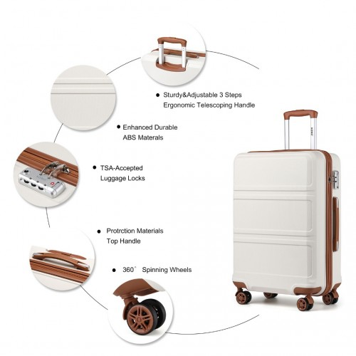 Kono ABS 24 Inch Sculpted Horizontal Design Suitcase - Cream | Durable & Stylish Luggage - BEYRUN