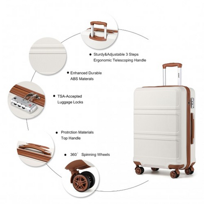 Kono ABS 24 Inch Sculpted Horizontal Design Suitcase - Cream | Durable & Stylish Luggage - BEYRUN