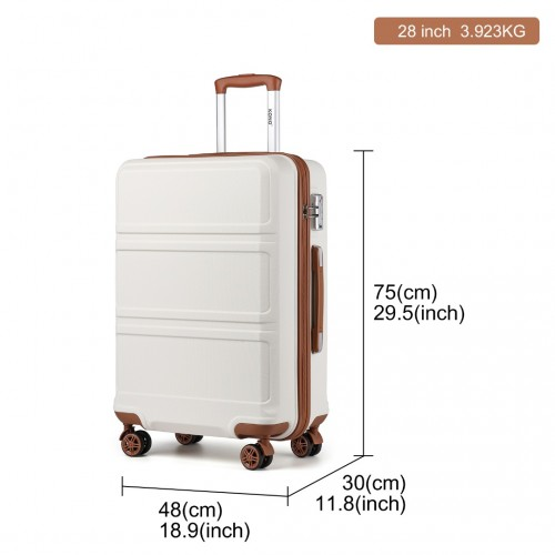 Kono 28 Inch ABS Sculpted Horizontal Design Suitcase - Cream | Durable & Stylish Luggage - BEYRUN