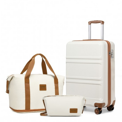 KONO Cabin Size Suitcase and Travel Bag Set in Cream - 24" Expandable Luggage with TSA Lock - BEYRUN