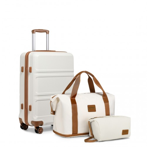 KONO Cabin Size Suitcase and Travel Bag Set in Cream - 24" Expandable Luggage with TSA Lock - BEYRUN