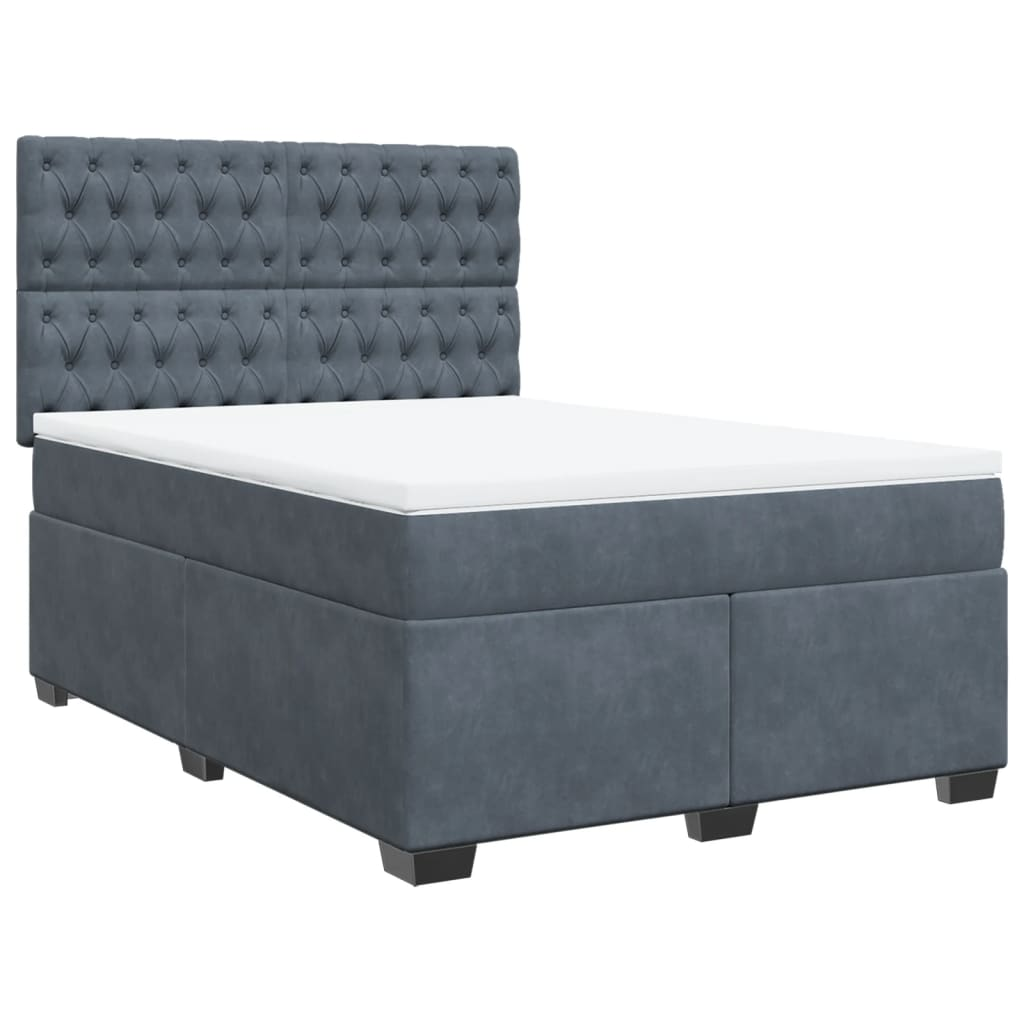 vidaXL Box Spring Bed with Mattress Dark Grey Velvet 140x190 cm - Premium Comfort & Style - BEYRUN