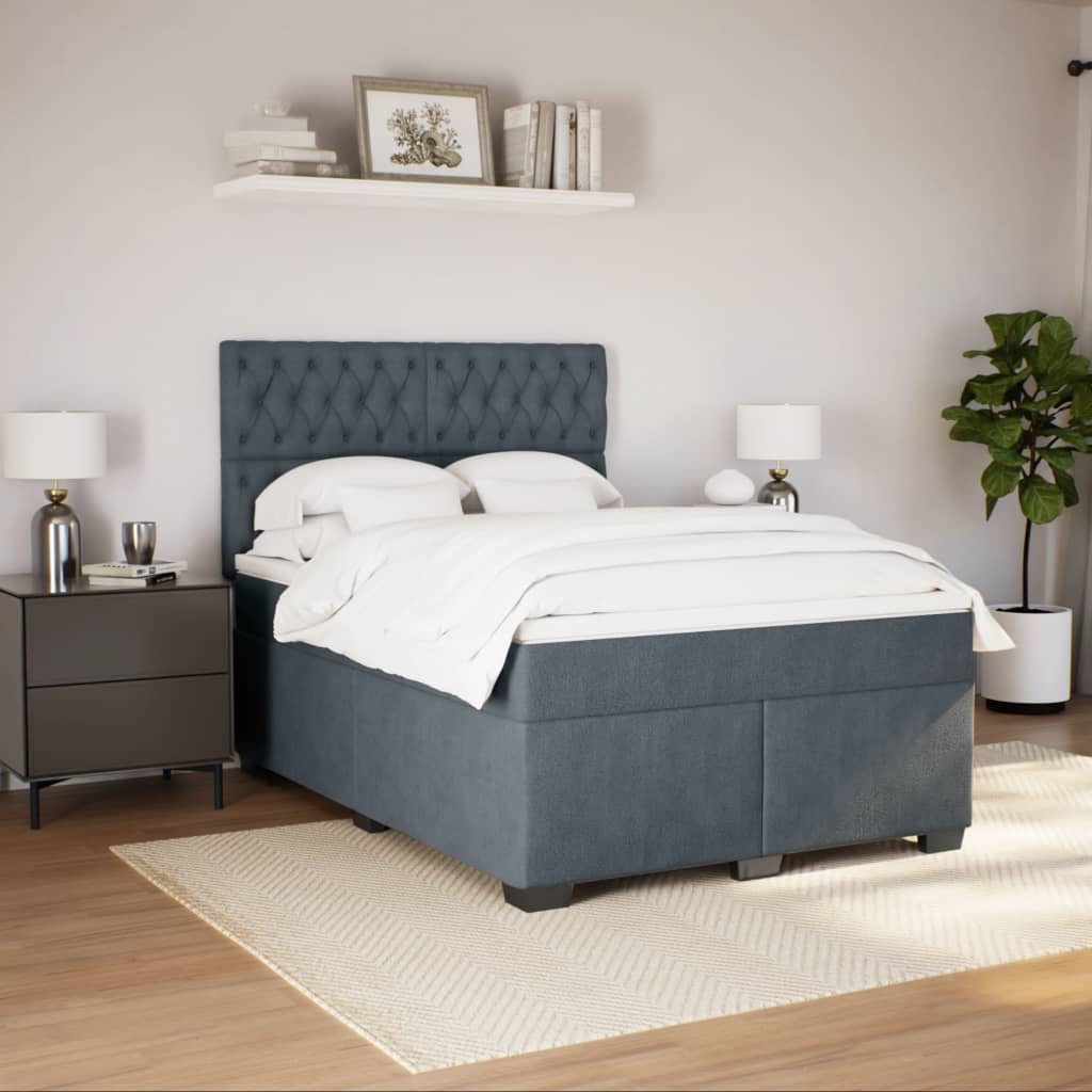 vidaXL Box Spring Bed with Mattress Dark Grey Velvet 140x190 cm - Premium Comfort & Style - BEYRUN