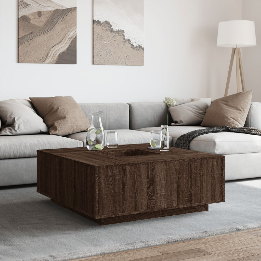 vidaXL Brown Oak Coffee Table - 100x100x40 cm | Durable & Modern Engineered Wood Furniture - BEYRUN