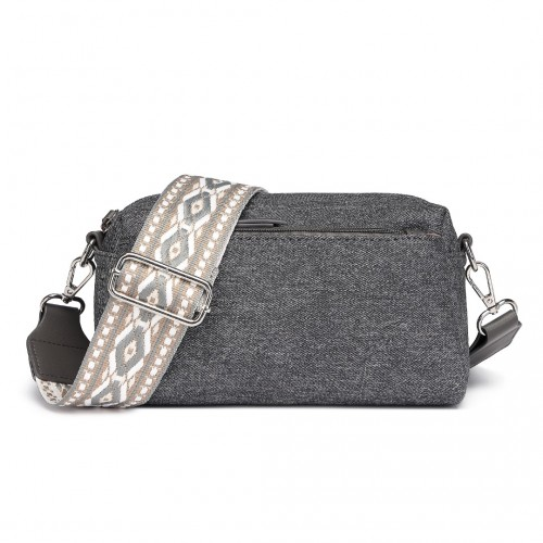 Stylish & Functional Miss Lulu Grey Ethnic Jacquard Strap Water-Resistant Crossbody Bag - BEYRUN