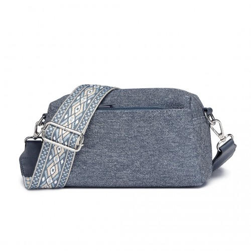 Miss Lulu Ethnic Jacquard Strap Water-Resistant Blue Crossbody Bag - Chic & Functional Everyday Accessory - BEYRUN