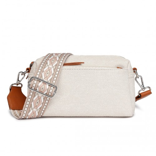 Miss Lulu Ethnic Jacquard Strap Water-Resistant Crossbody Bag - Beige | Stylish & Functional Everyday Bag - BEYRUN