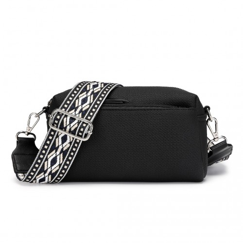 Miss Lulu Black Water-Resistant Crossbody Bag with Ethnic Jacquard Strap – Stylish & Functional - BEYRUN