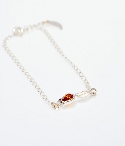 Tulip Amber Bracelet - Sterling Silver & Baltic Amber - Elegant Tulip Design Jewelry - BEYRUN