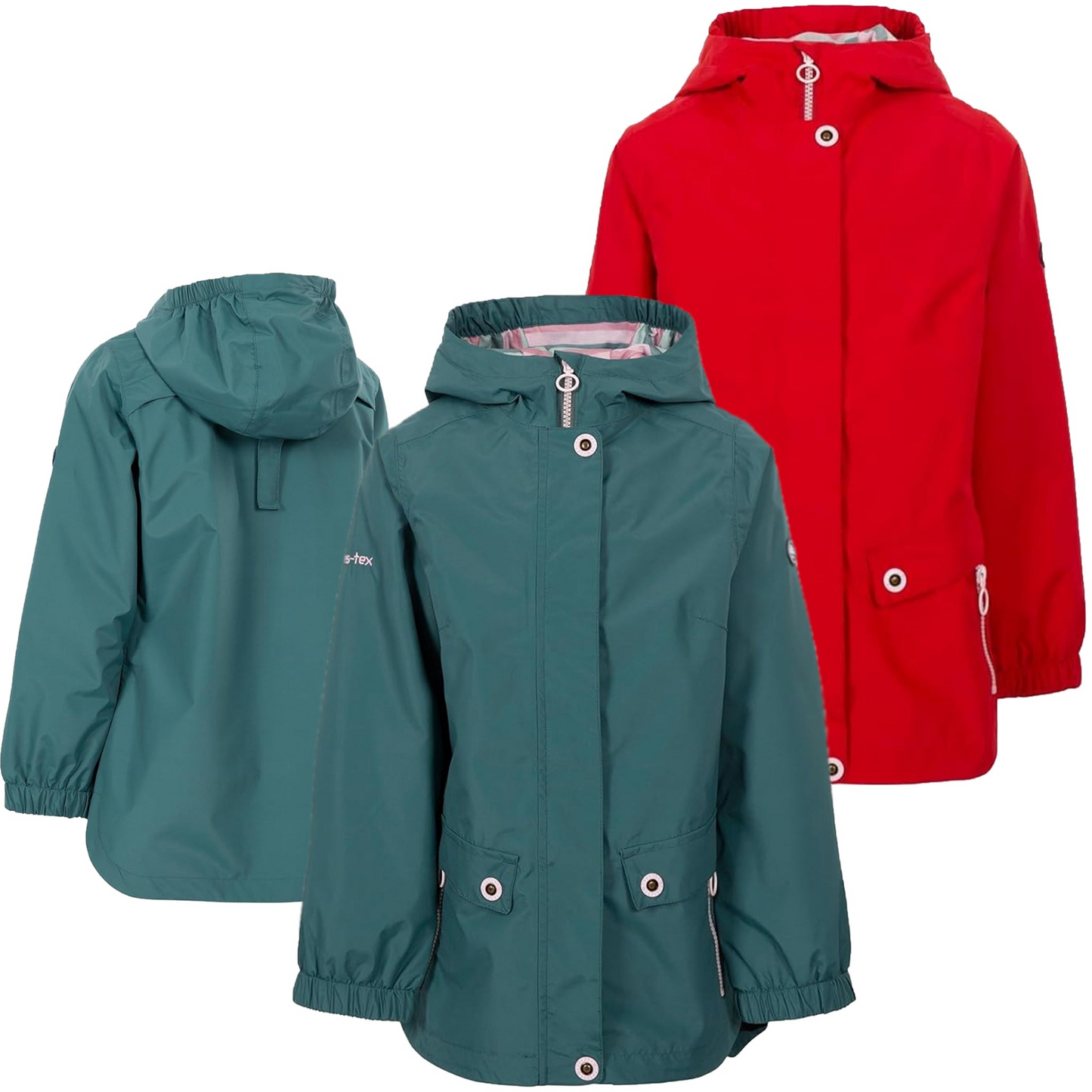 Girls Trespass Flourish Hooded Jacket - Waterproof, Breathable & Windproof Outdoor Coat - BEYRUN