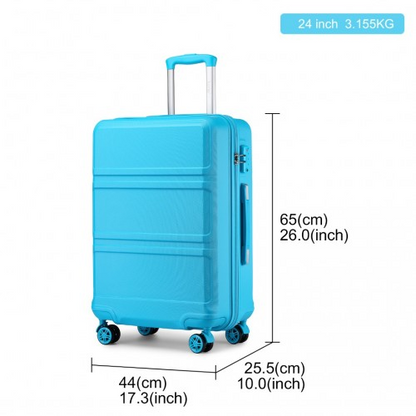 Kono ABS 24 Inch Sculpted Horizontal Design Suitcase - Stylish & Durable Blue Travel Luggage - BEYRUN