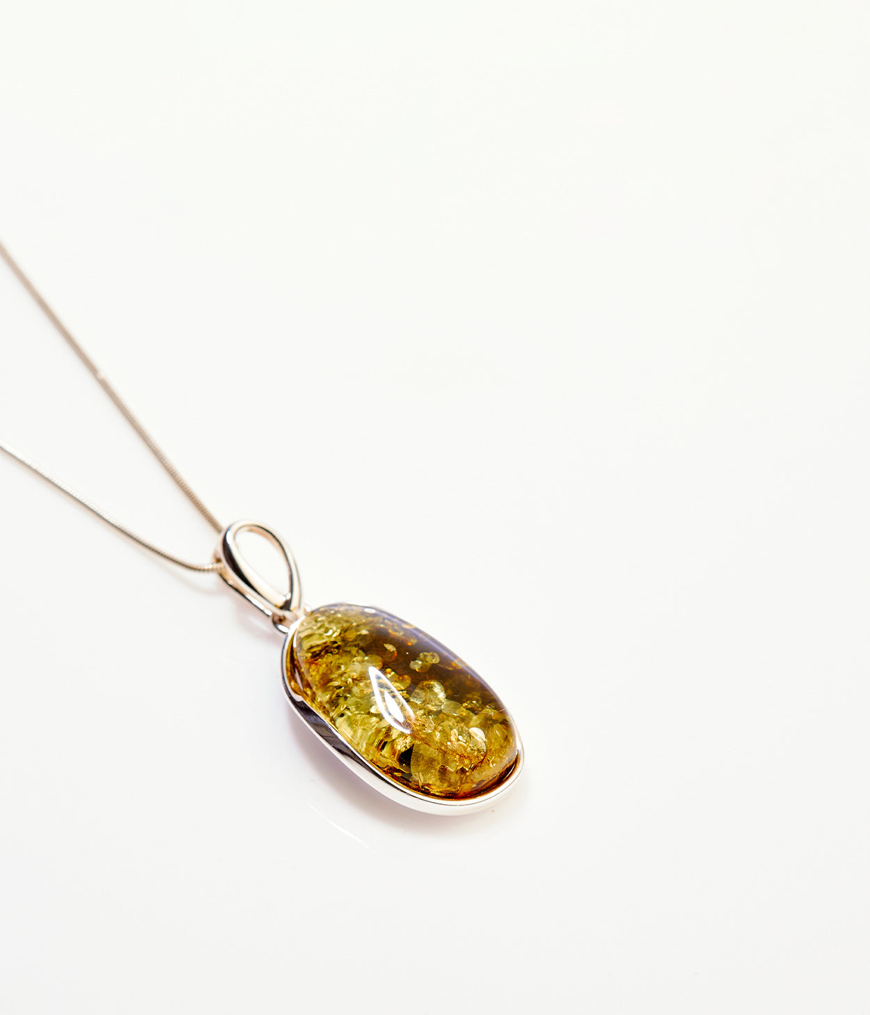 Green Tidal Pendant Necklace - Elegant Baltic Amber & Sterling Silver - BEYRUN