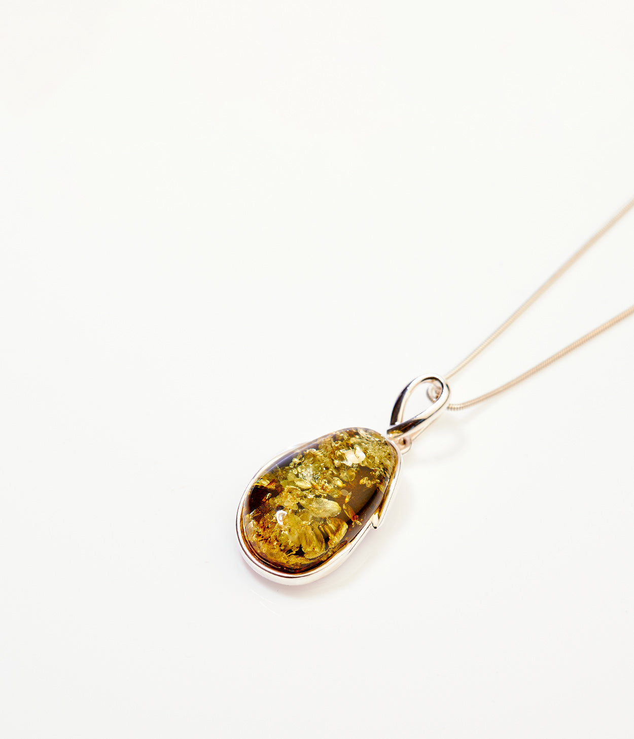 Green Tidal Pendant Necklace - Elegant Baltic Amber & Sterling Silver - BEYRUN