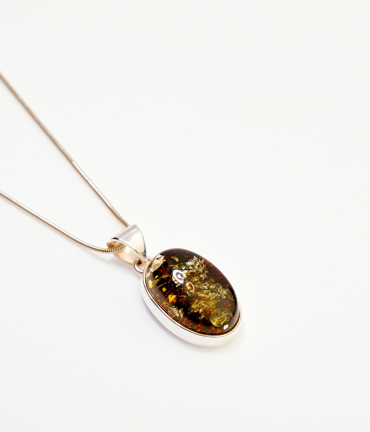 Green Ethereal Pendant Necklace - Baltic Amber & Sterling Silver | Nature-Inspired Jewelry - BEYRUN