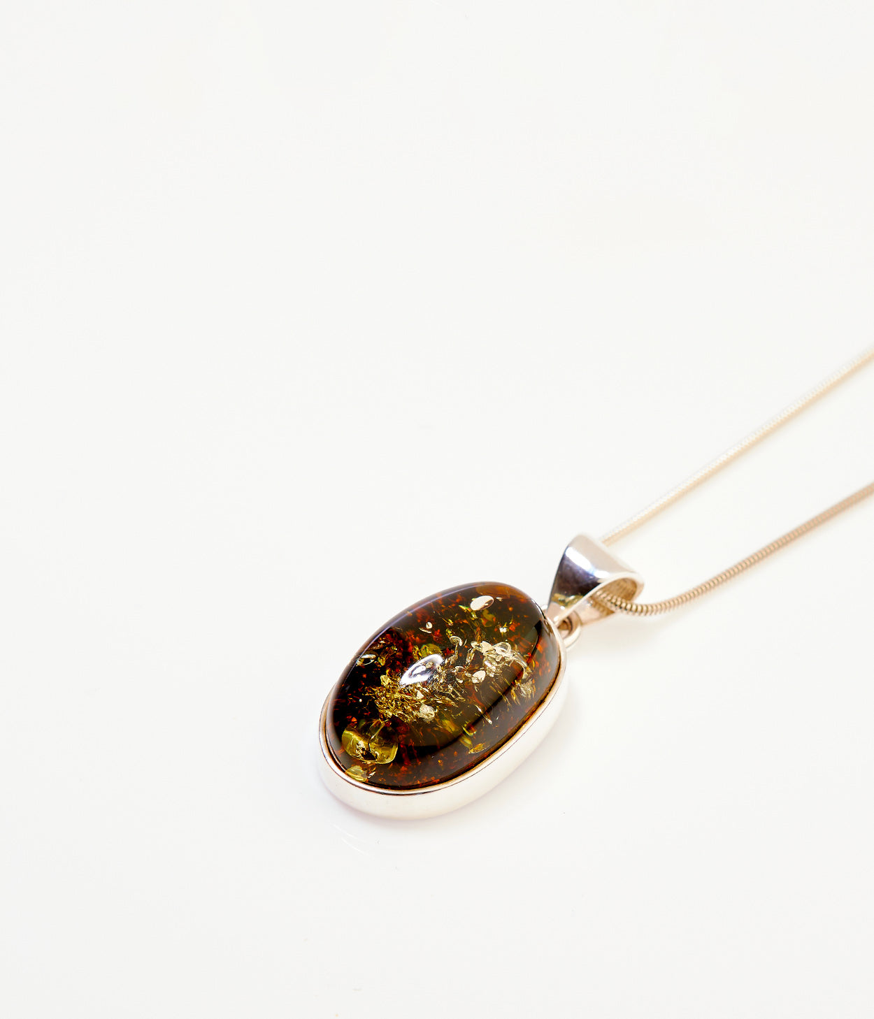 Green Ethereal Pendant Necklace - Baltic Amber & Sterling Silver | Nature-Inspired Jewelry - BEYRUN