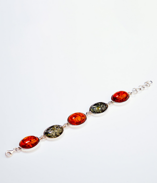 Multicolour Amber Serenity Bracelet - Handcrafted Baltic Amber & Sterling Silver Jewelry - Elegant & Unique - BEYRUN