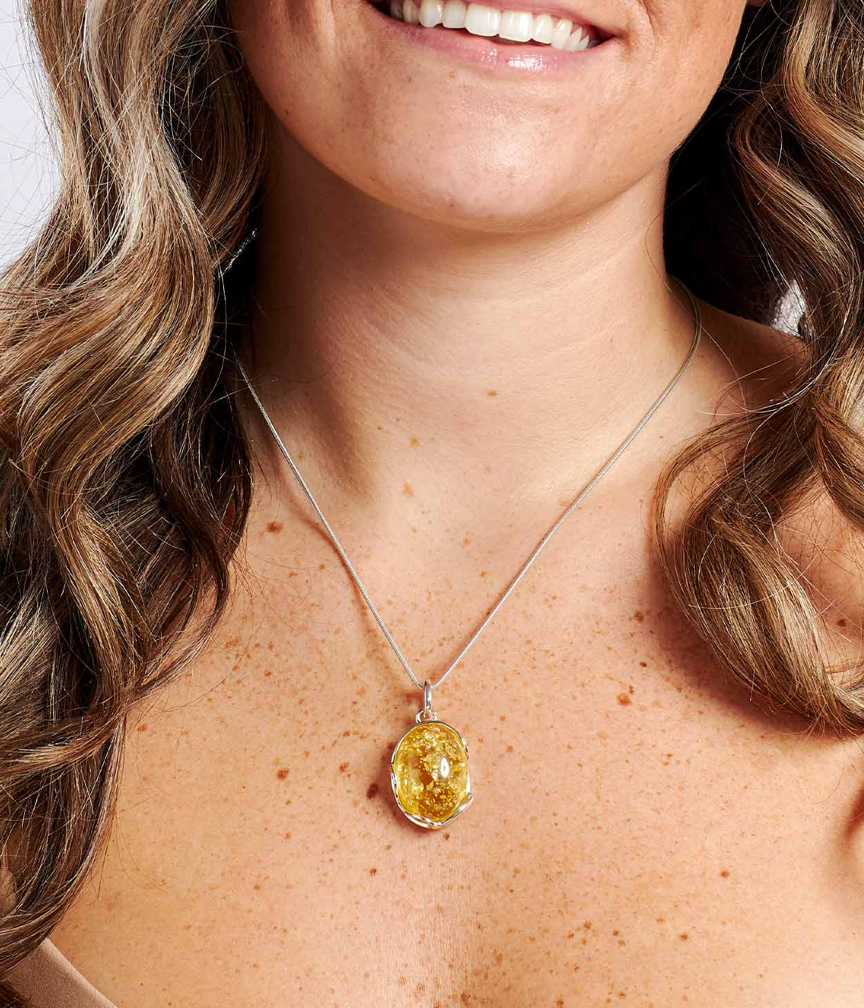 Citrus Tidal Pendant Necklace - Elegant Baltic Amber & Sterling Silver Jewelry - BEYRUN