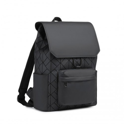 ET2417 - Kono Water-Resistant Urban Geometric Backpack With Laptop Compartment - Black - BEYRUN