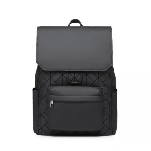 ET2417 - Kono Water-Resistant Urban Geometric Backpack With Laptop Compartment - Black - BEYRUN