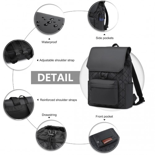 ET2417 - Kono Water-Resistant Urban Geometric Backpack With Laptop Compartment - Black - BEYRUN