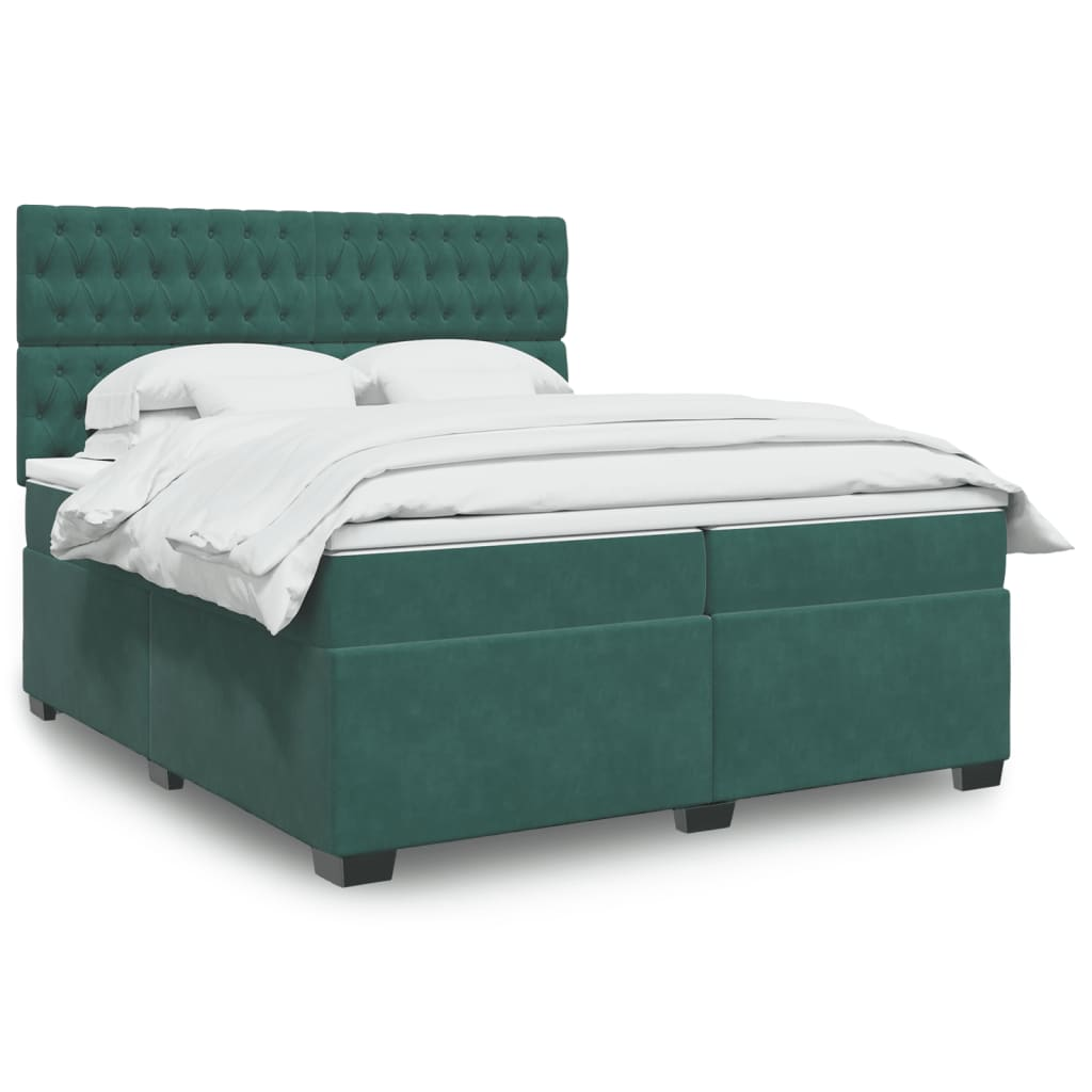 vidaXL Box Spring Bed with Mattress - Dark Green Velvet, 200x200 cm - BEYRUN