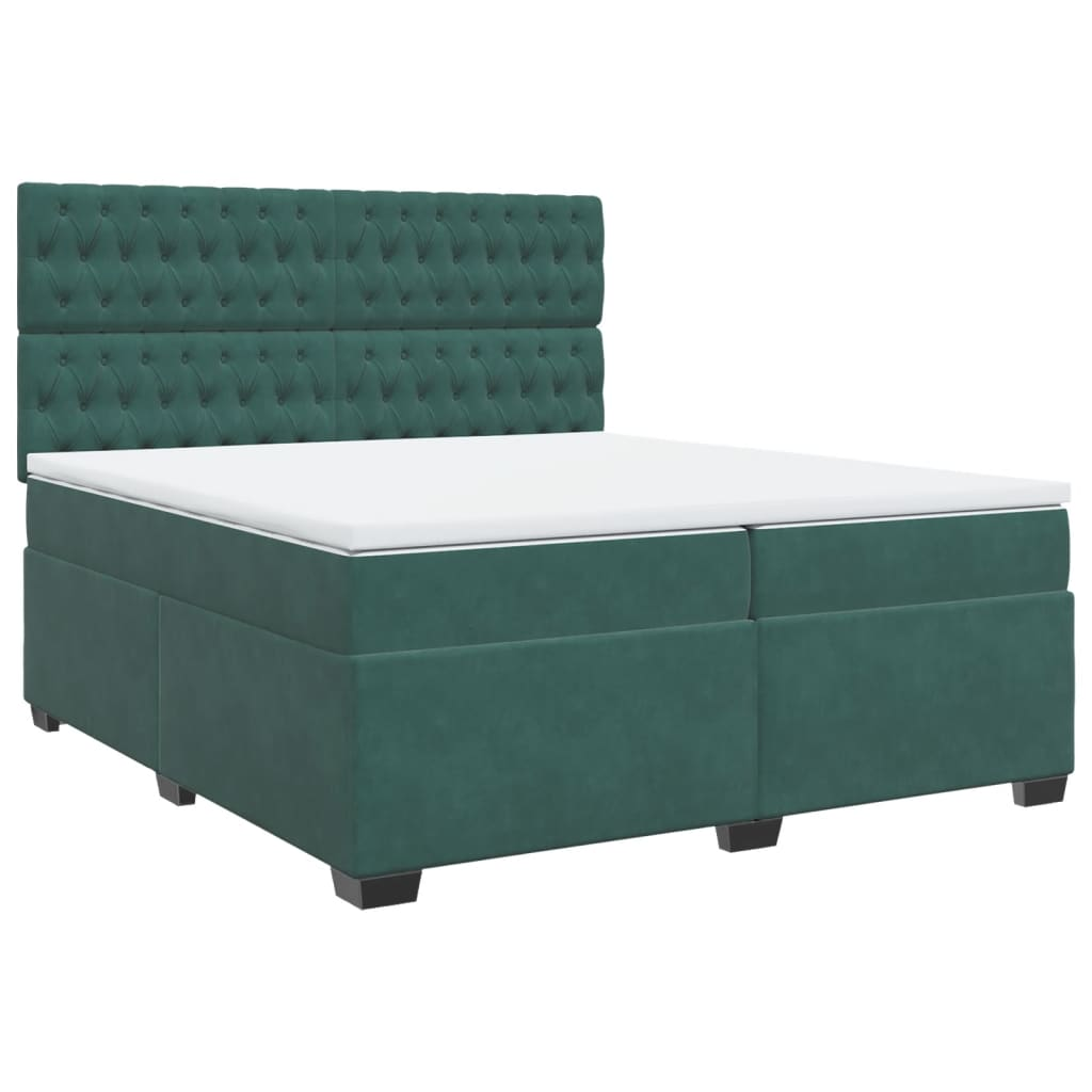 vidaXL Box Spring Bed with Mattress - Dark Green Velvet, 200x200 cm - BEYRUN