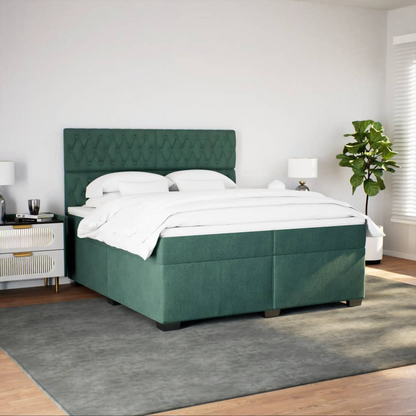 vidaXL Box Spring Bed with Mattress - Dark Green Velvet, 200x200 cm - BEYRUN