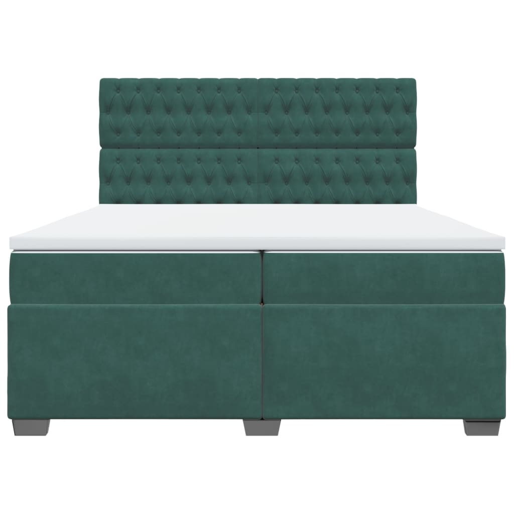 vidaXL Box Spring Bed with Mattress - Dark Green Velvet, 200x200 cm - BEYRUN