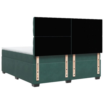 vidaXL Box Spring Bed with Mattress - Dark Green Velvet, 200x200 cm - BEYRUN