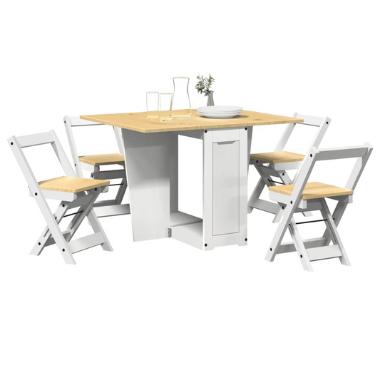 vidaXL 5 Piece Butterfly Dining Set - Foldable White Pinewood - Corona Collection | Stylish & Space-Saving - BEYRUN