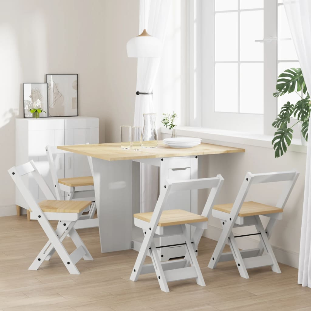 vidaXL 5 Piece Butterfly Dining Set - Foldable White Pinewood - Corona Collection | Stylish & Space-Saving - BEYRUN