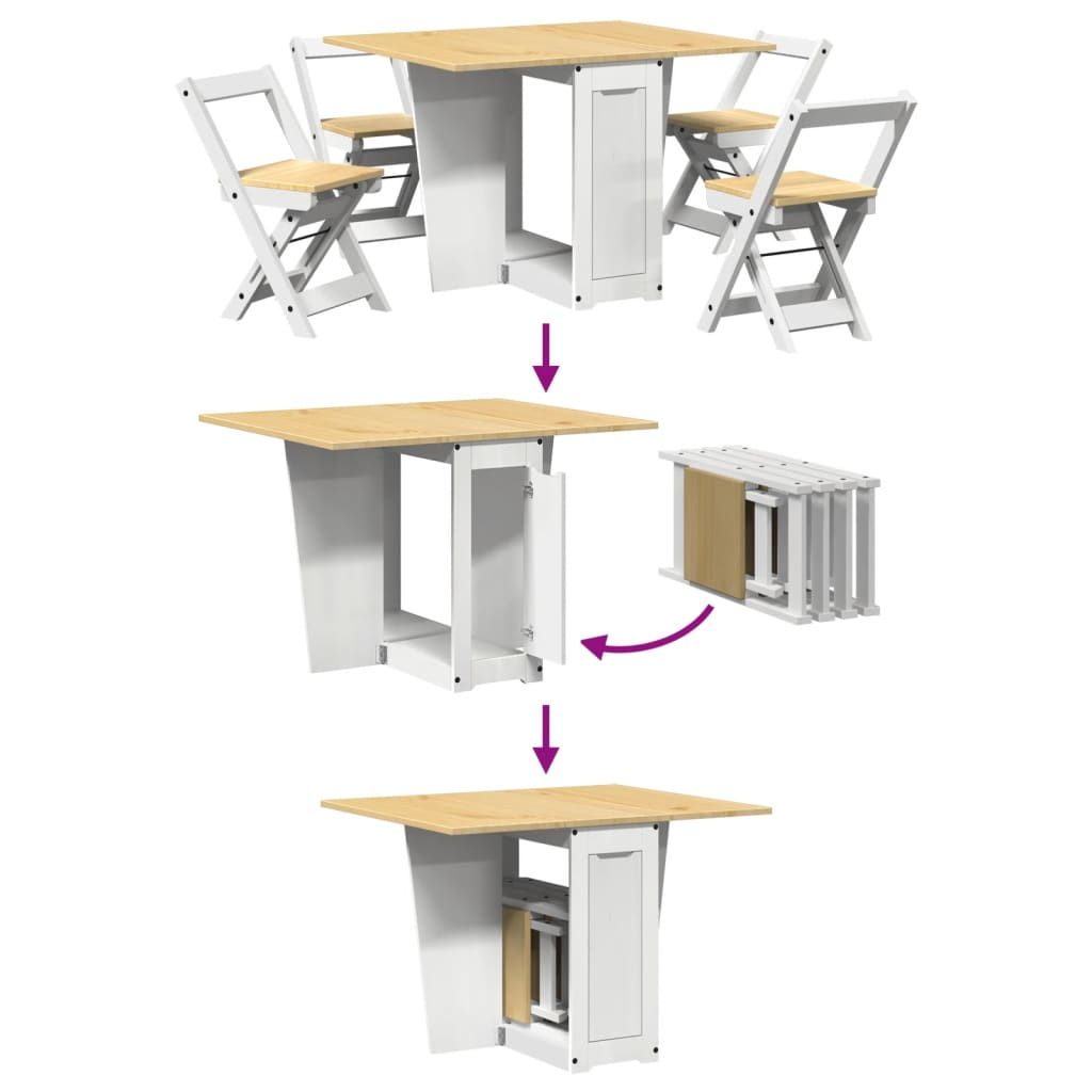 vidaXL 5 Piece Butterfly Dining Set - Foldable White Pinewood - Corona Collection | Stylish & Space-Saving - BEYRUN